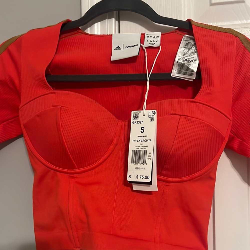 adidas x Ivy Park Circular Knit Crop Top in Real Coral